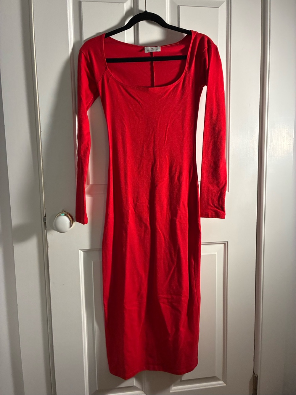 Gil Rodriguez Red Long Sleeve Midi Scoop Neck Bodycon Dress
